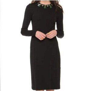 Tory Burch Deena Beetle Embellished Dress Rayon Stretch Black Jewel Size Small